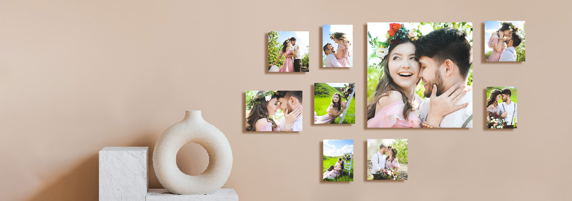 phototiles in different positions in a room