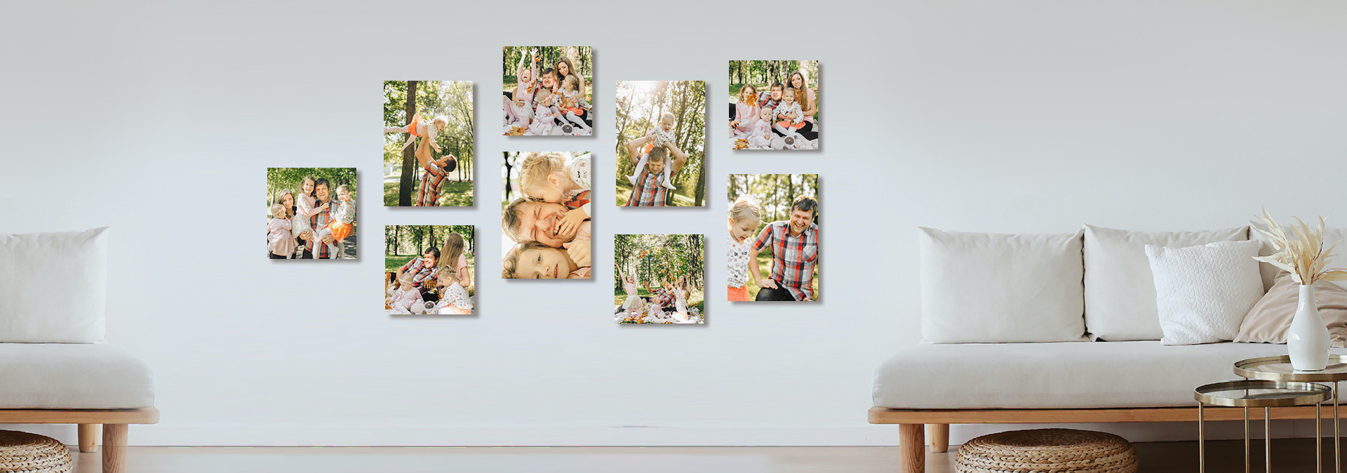phototiles hung on the wall in upright and square position